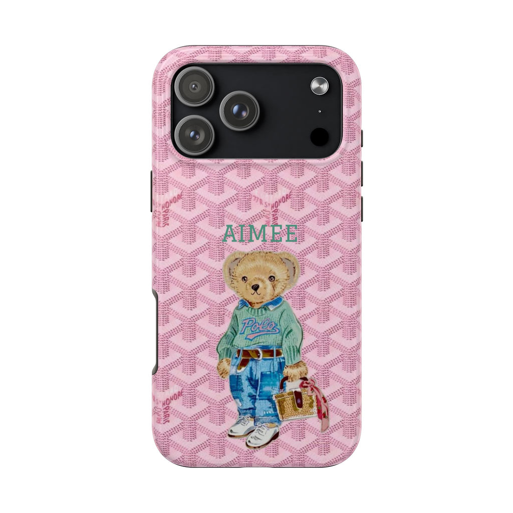 PERSONALIZED PINK GOYARD RL TEDDY BEAR CUSTOM NAME PHONE CASE