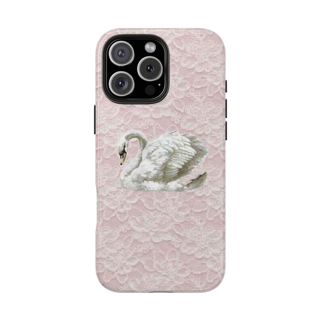 PINK LACE SWAN PHONE CASE