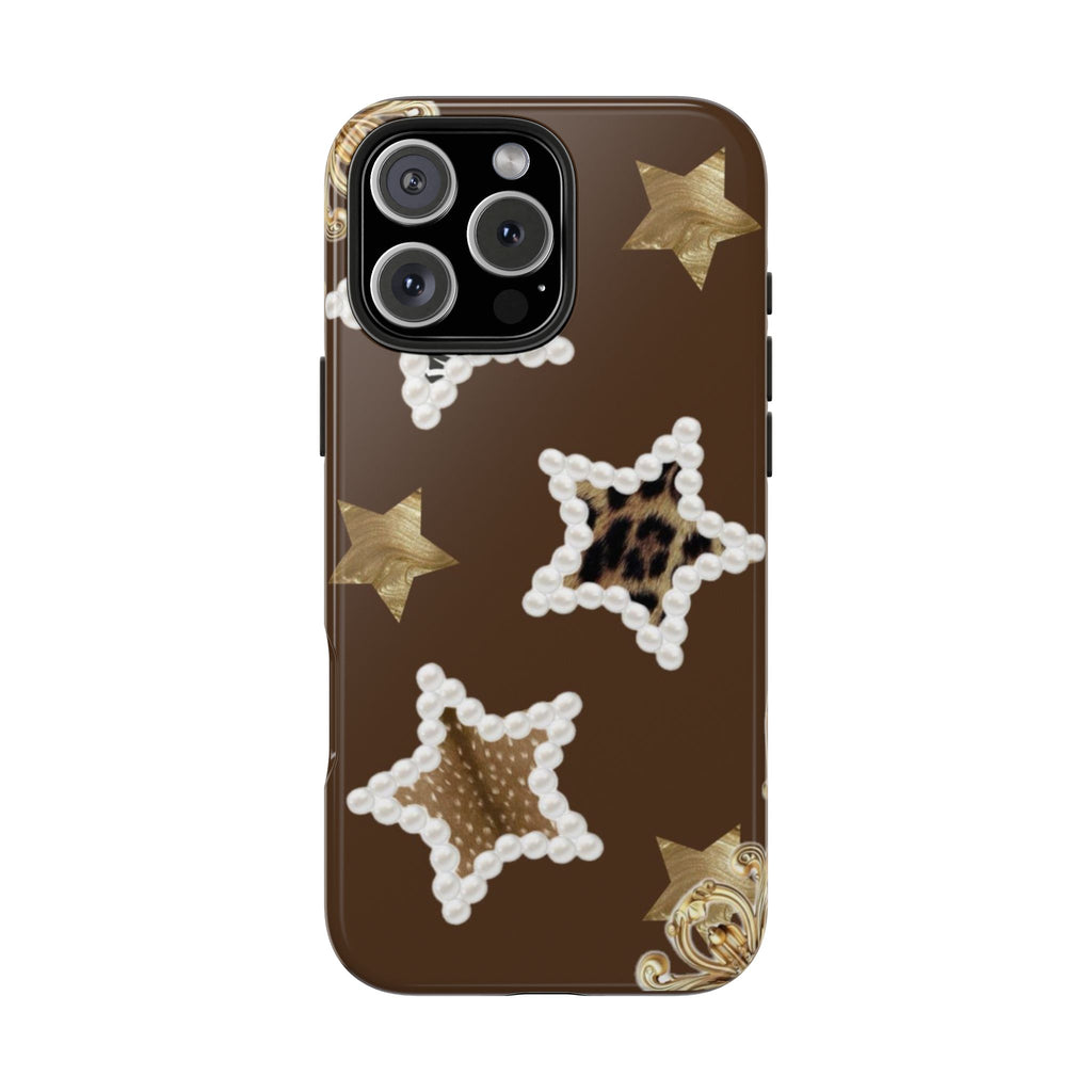 BROWN ANIMAL PRINT STARS PHONE CASE