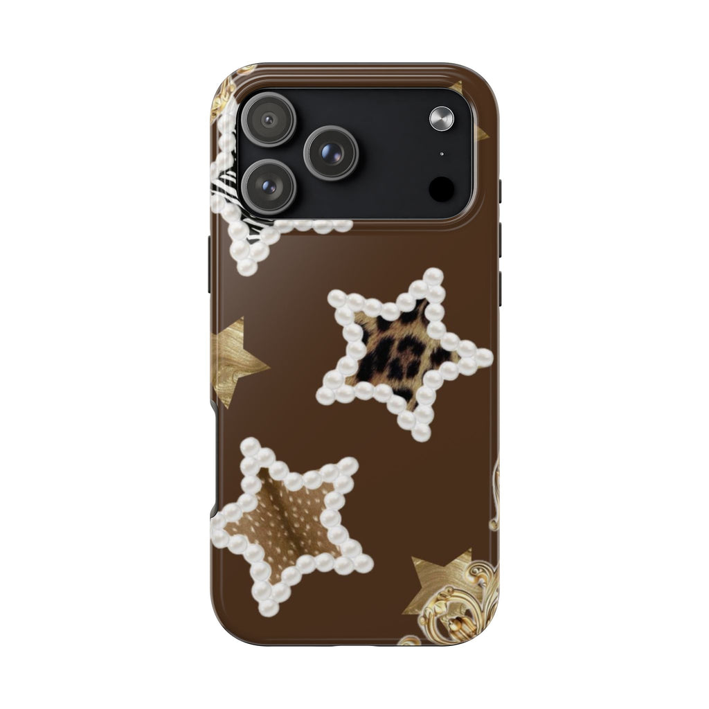 BROWN ANIMAL PRINT STARS PHONE CASE