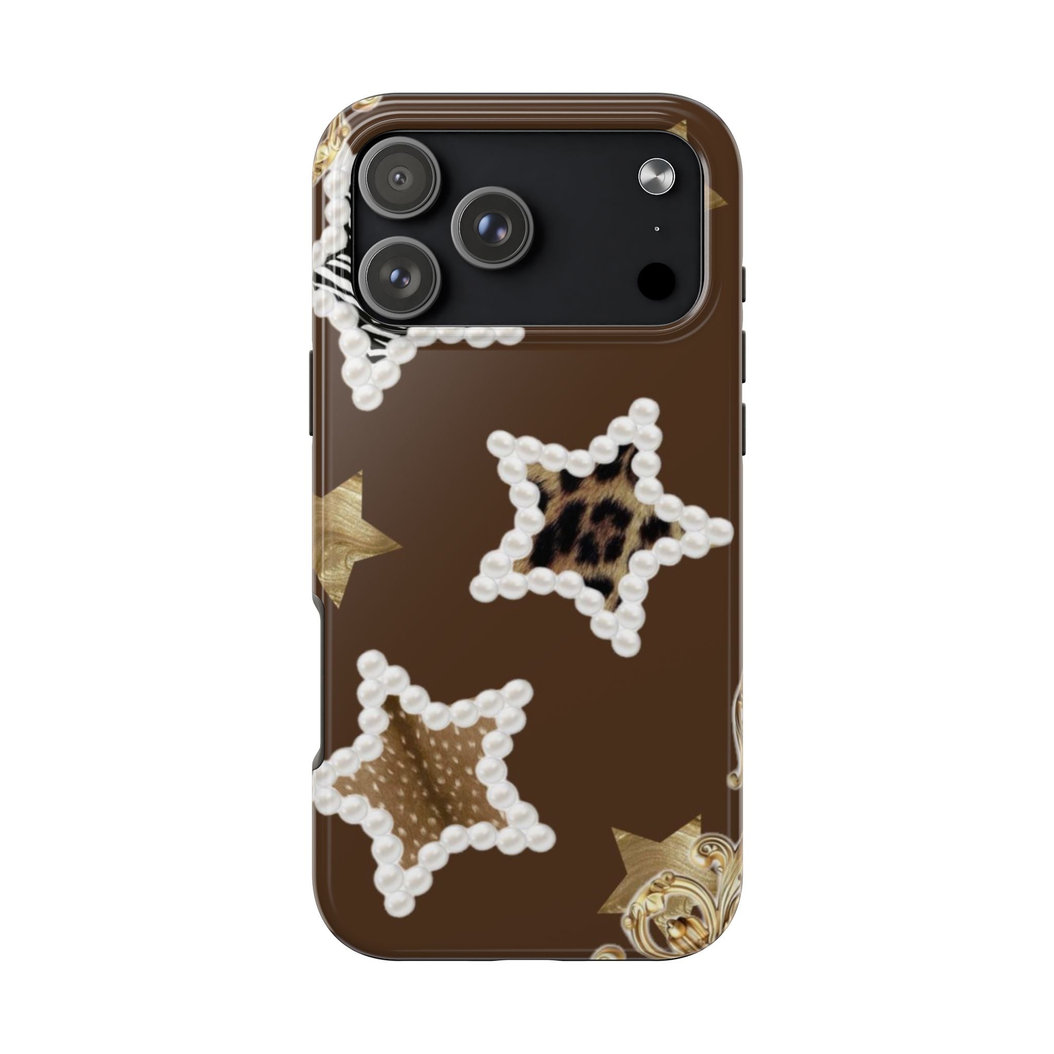BROWN ANIMAL PRINT STARS PHONE CASE
