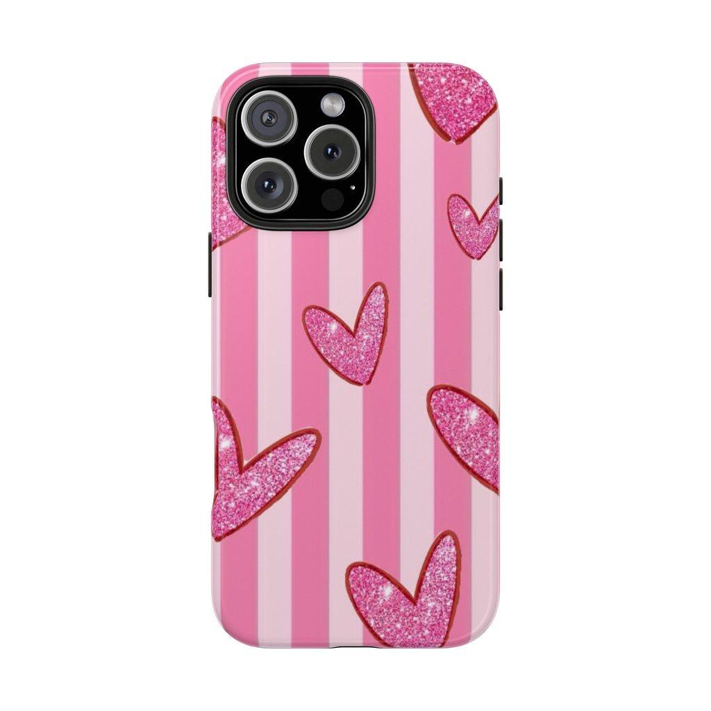 PINK STRIPES HEARTS PHONE CASE