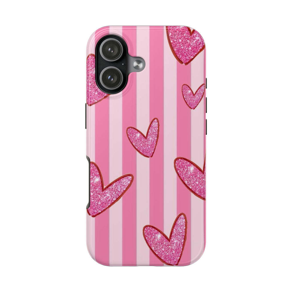 PINK STRIPES HEARTS PHONE CASE
