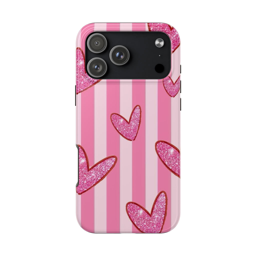 PINK STRIPES HEARTS PHONE CASE