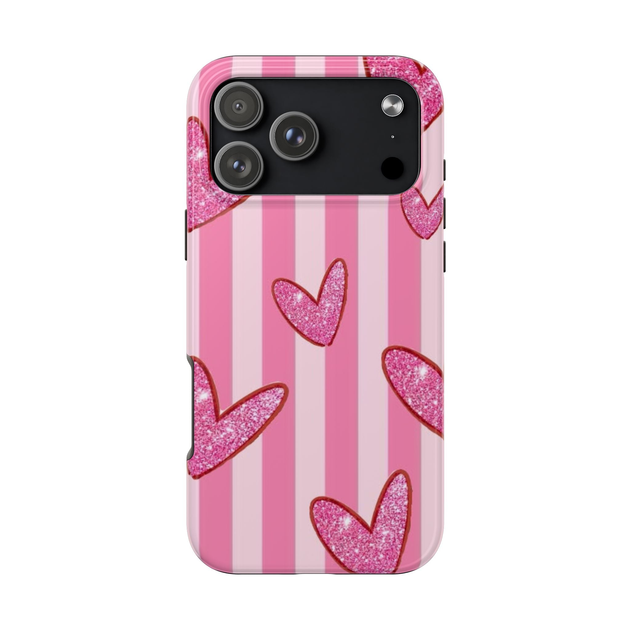 PINK STRIPES HEARTS PHONE CASE