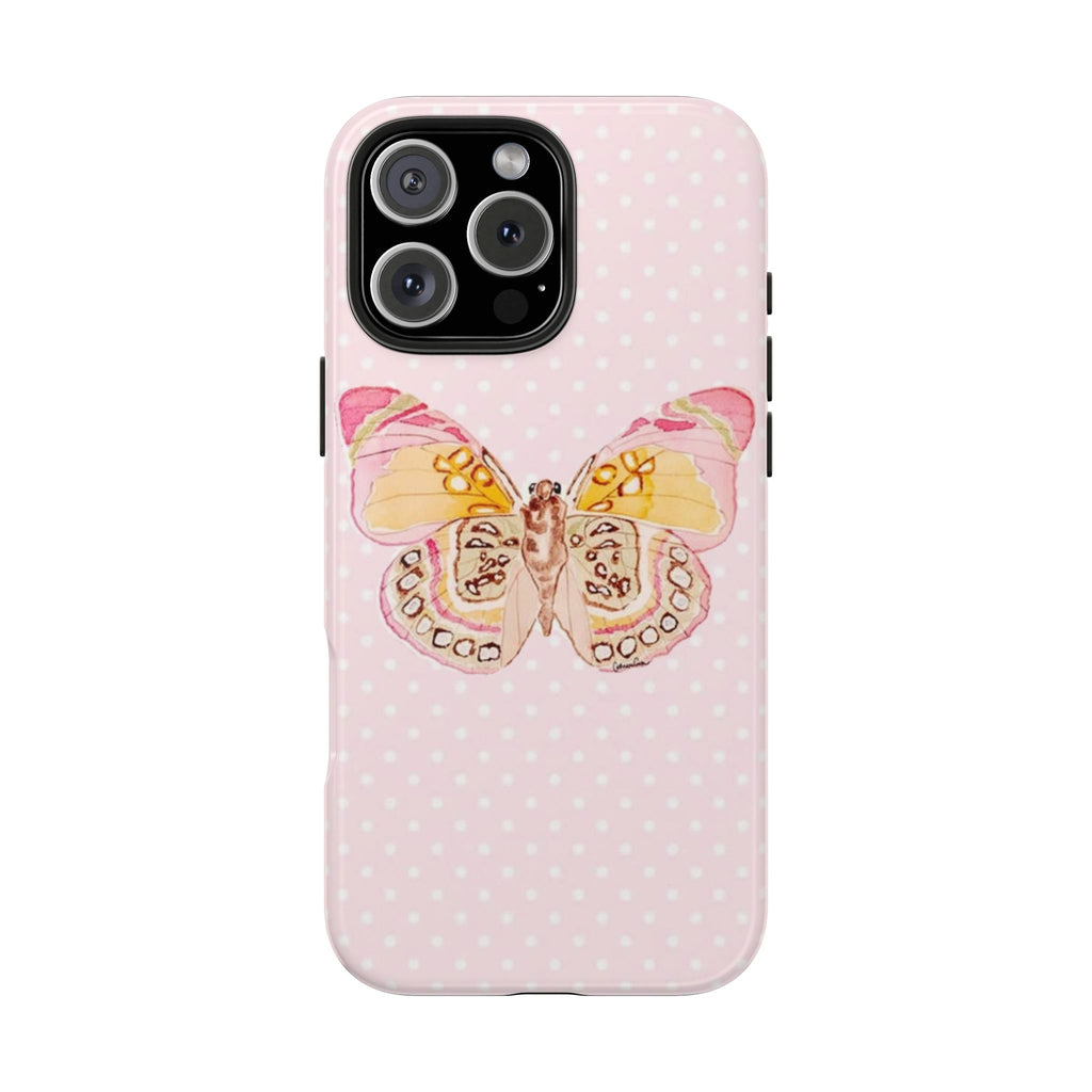 BABY PINK POLKA DOTS BUTTERFLY PHONE CASE