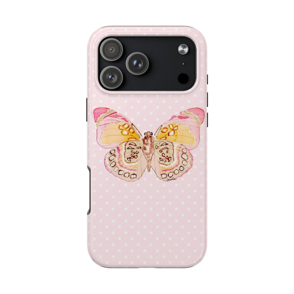 BABY PINK POLKA DOTS BUTTERFLY PHONE CASE