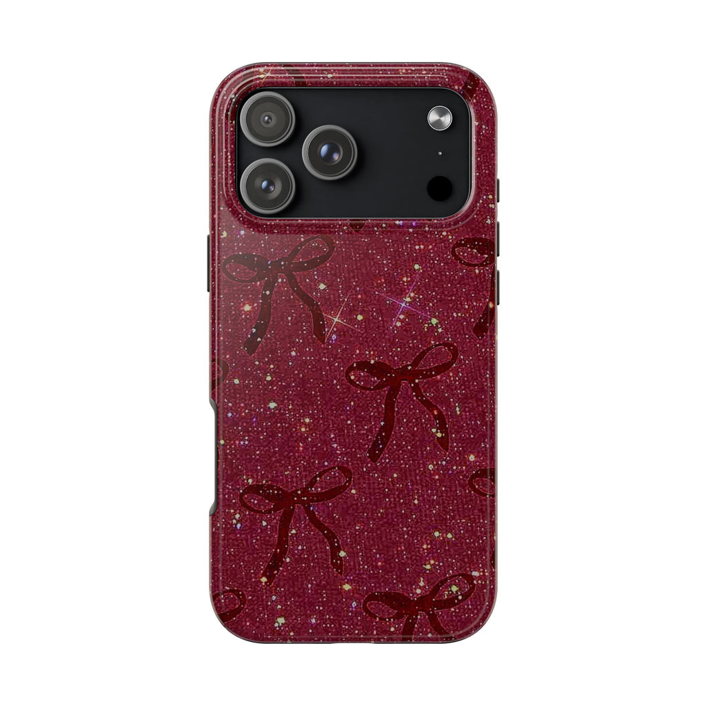 RED GLITTER BOWS PHONE CASE