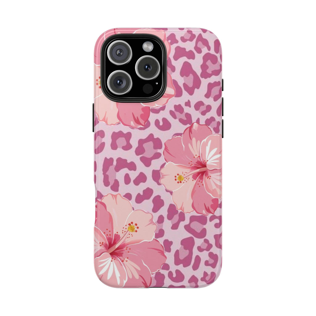 PINK LEOPARD HIBISCUS FLOWERS PHONE CASE