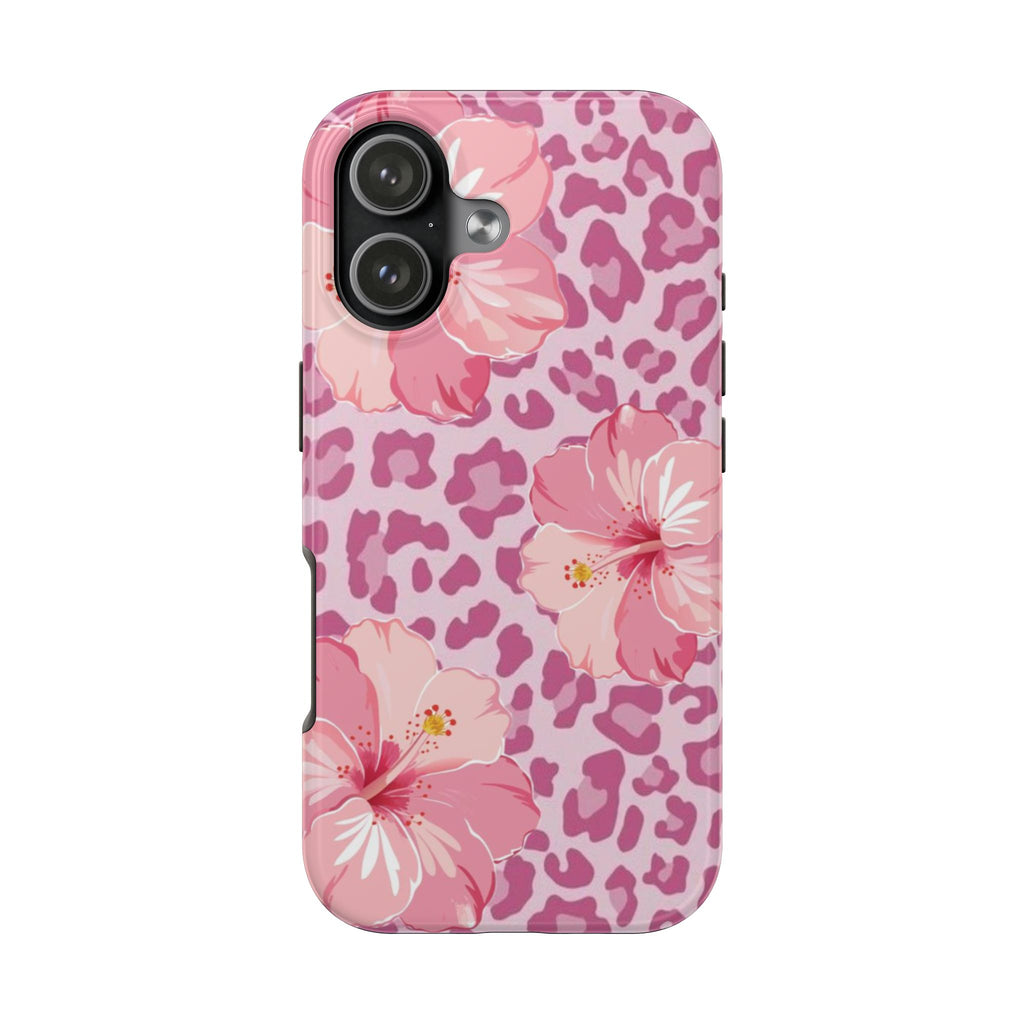 PINK LEOPARD HIBISCUS FLOWERS PHONE CASE