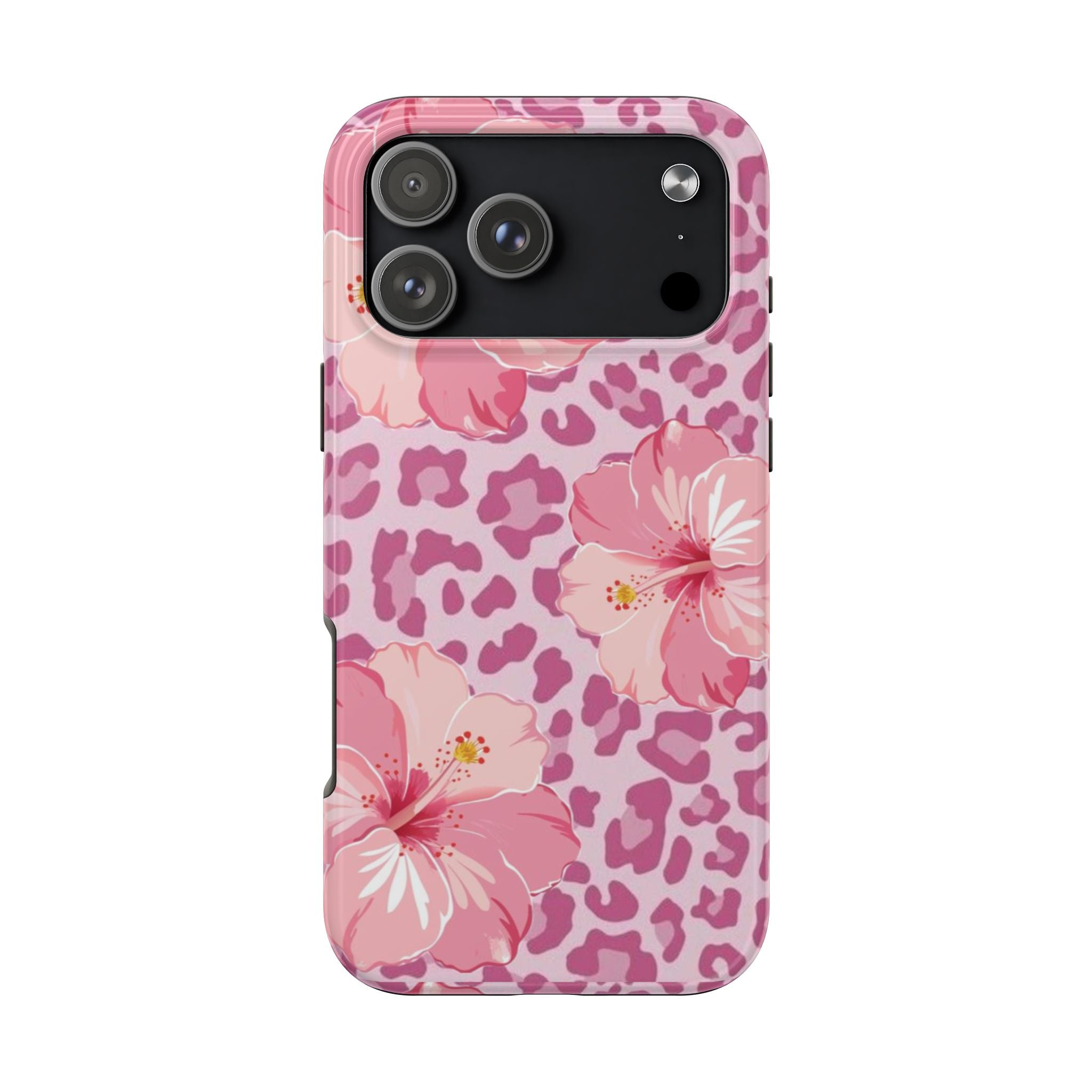 PINK LEOPARD HIBISCUS FLOWERS PHONE CASE