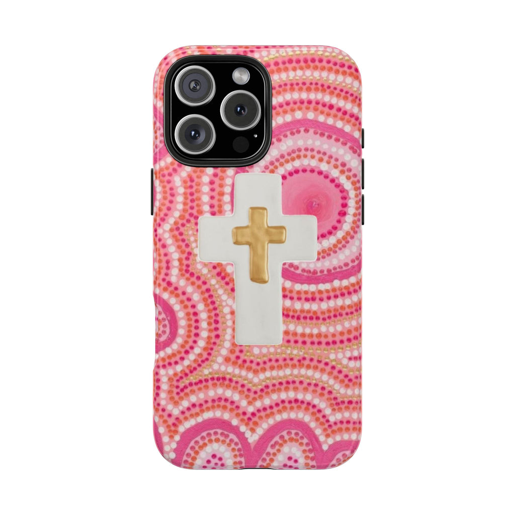 PINK MOSAIC GOLD CROSS PHONE CASE