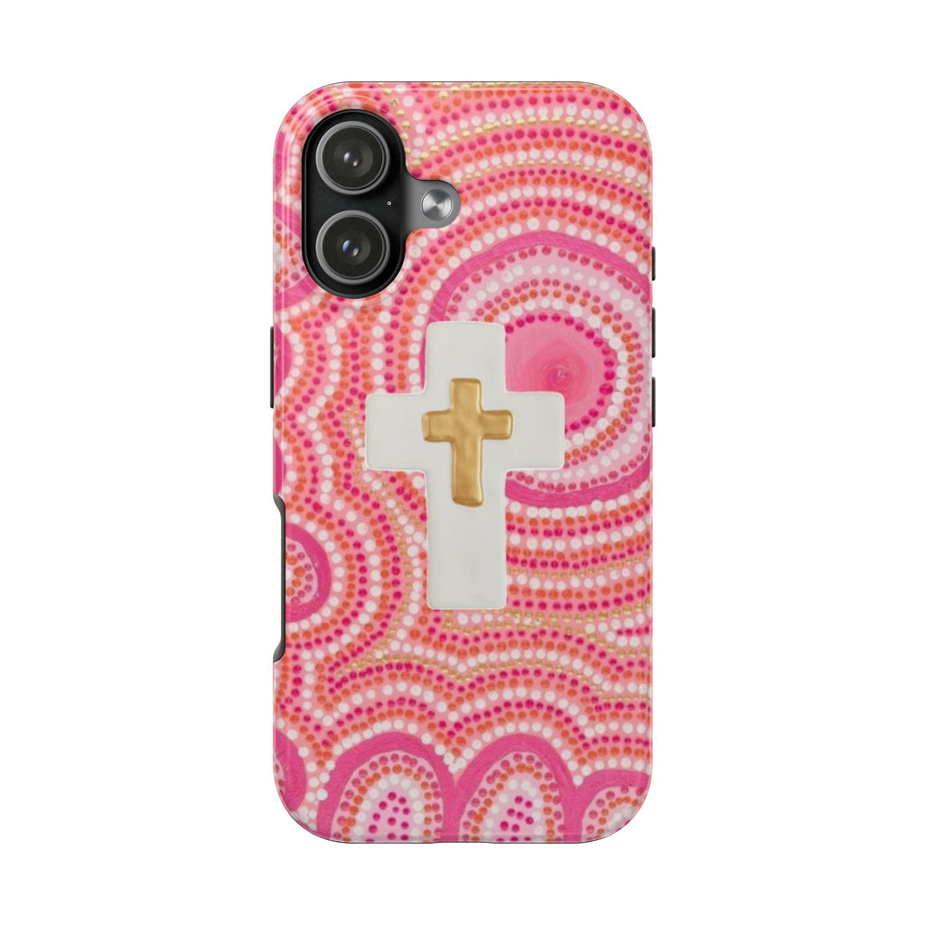 PINK MOSAIC GOLD CROSS PHONE CASE