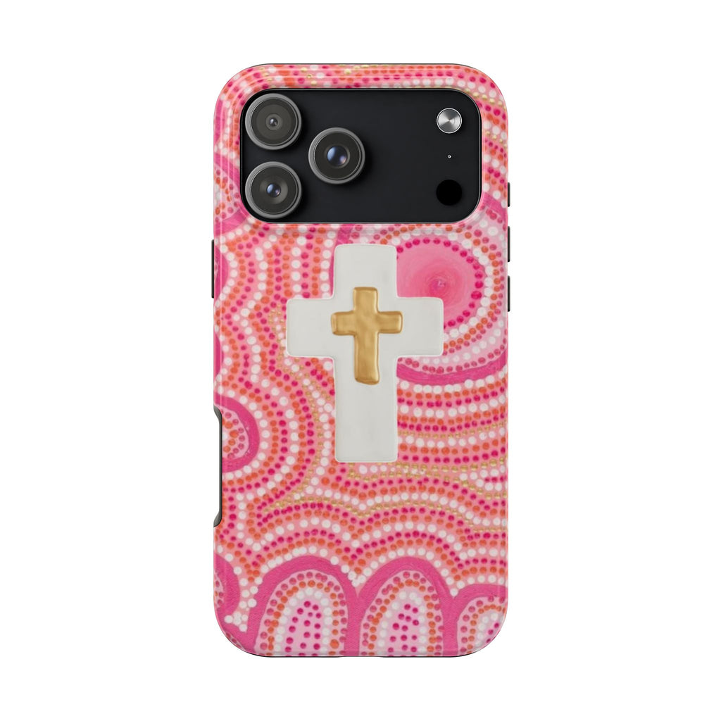 PINK MOSAIC GOLD CROSS PHONE CASE