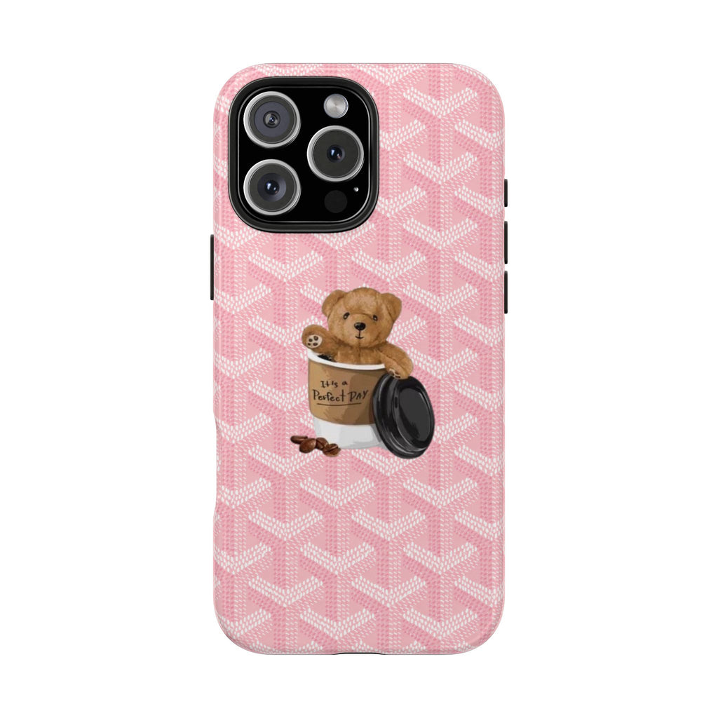 PINK GOYARD TEDDY BEAR COFFEE CUP PHONE CASE