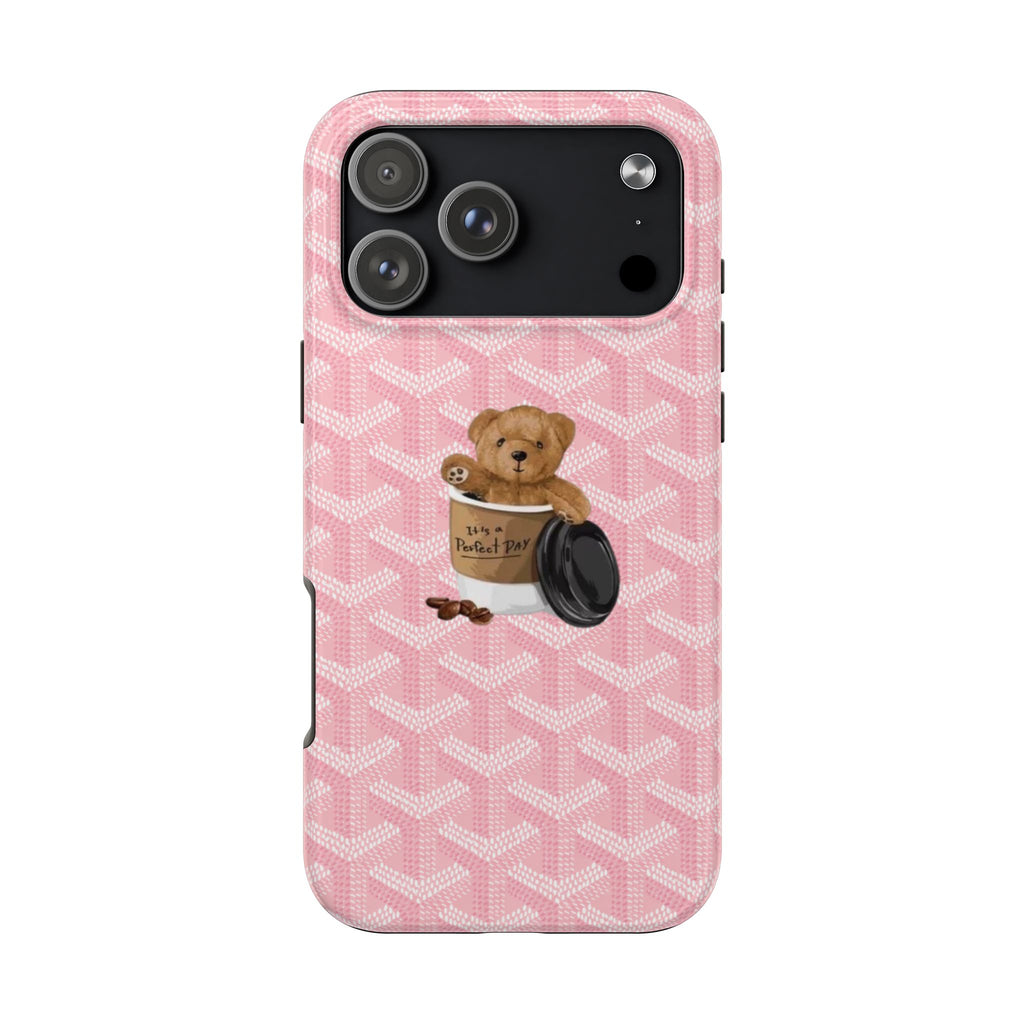 PINK GOYARD TEDDY BEAR COFFEE CUP PHONE CASE