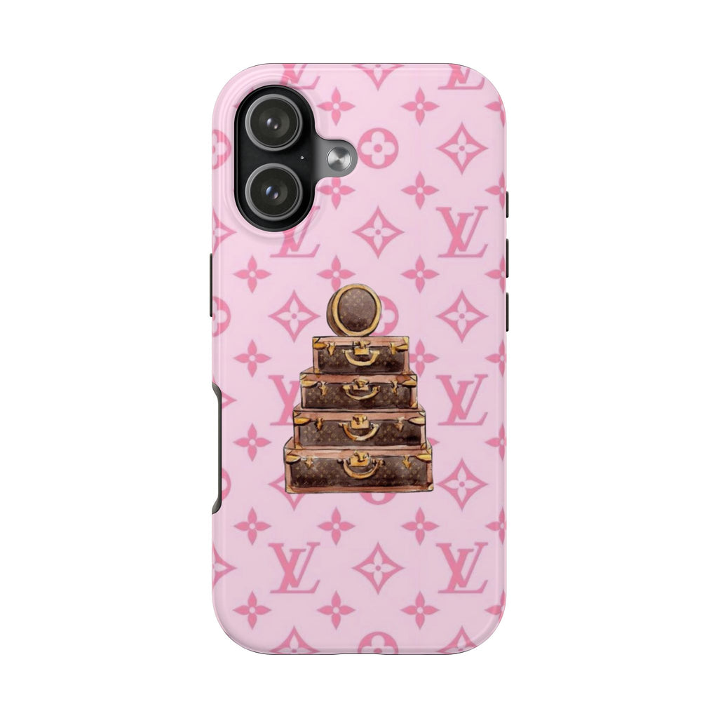 PINK LV VINTAGE SUITCASES PHONE CASE