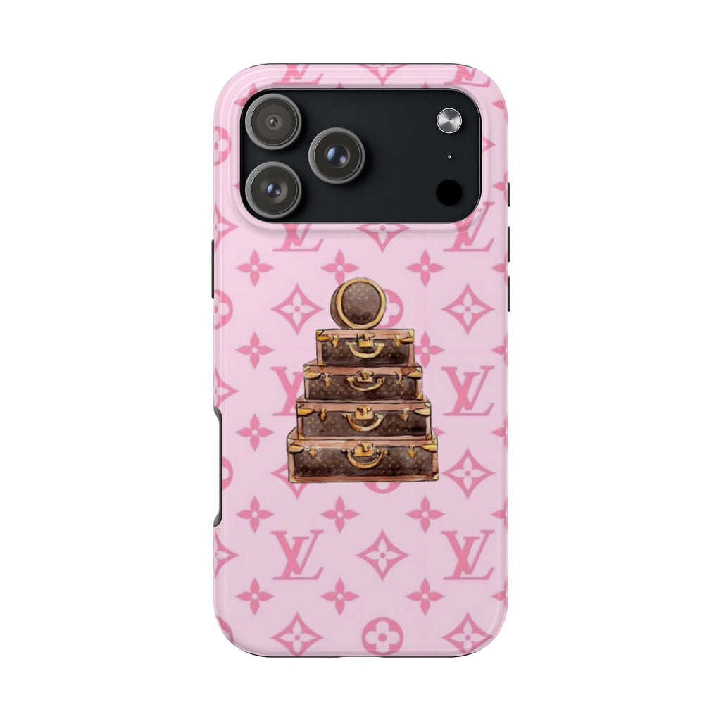 PINK LV VINTAGE SUITCASES PHONE CASE