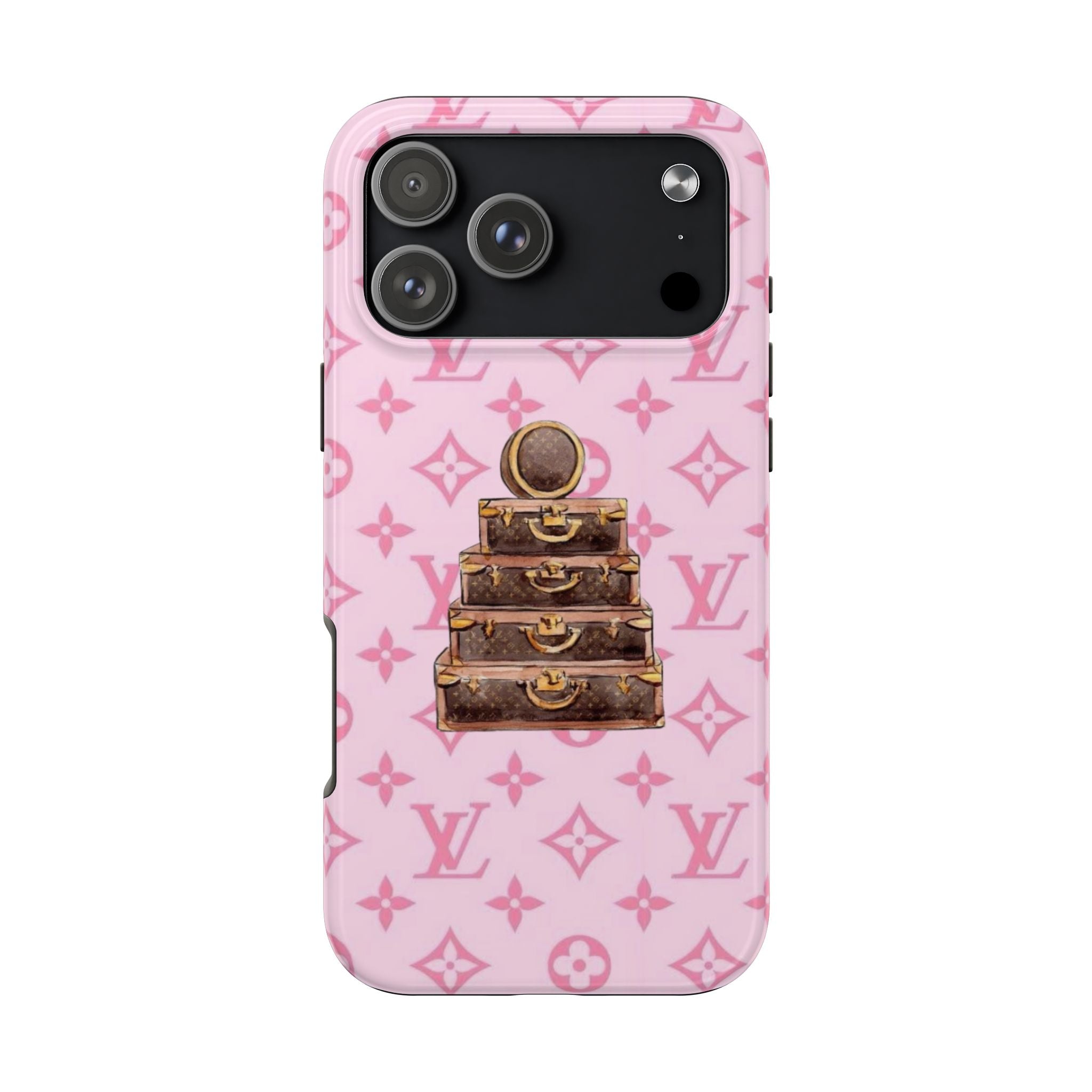 PINK LV VINTAGE SUITCASES PHONE CASE