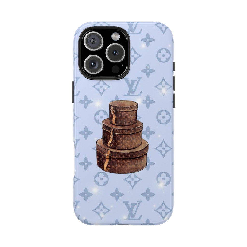 BABY BLUE LV VINTAGE SUITCASES PHONE CASE