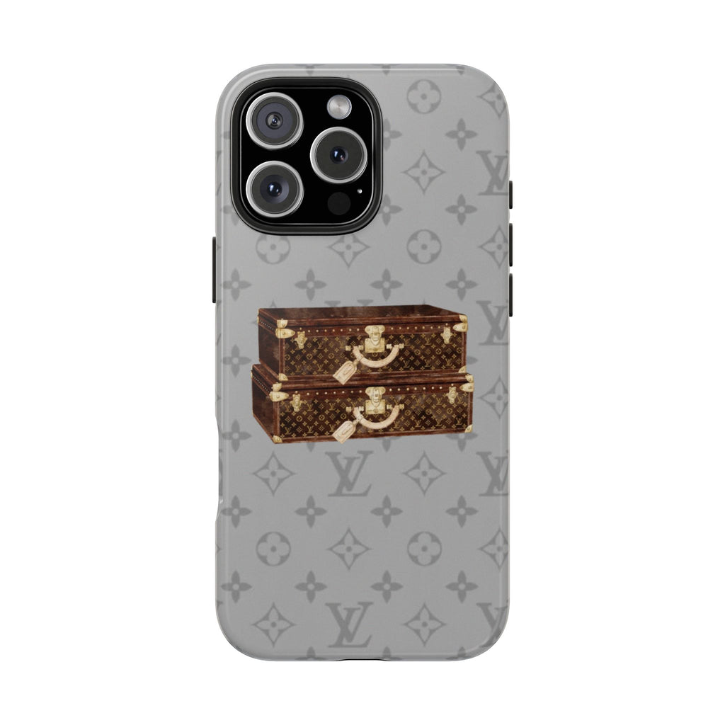 GRAY LV VINTAGE SUITCASES PHONE CASE