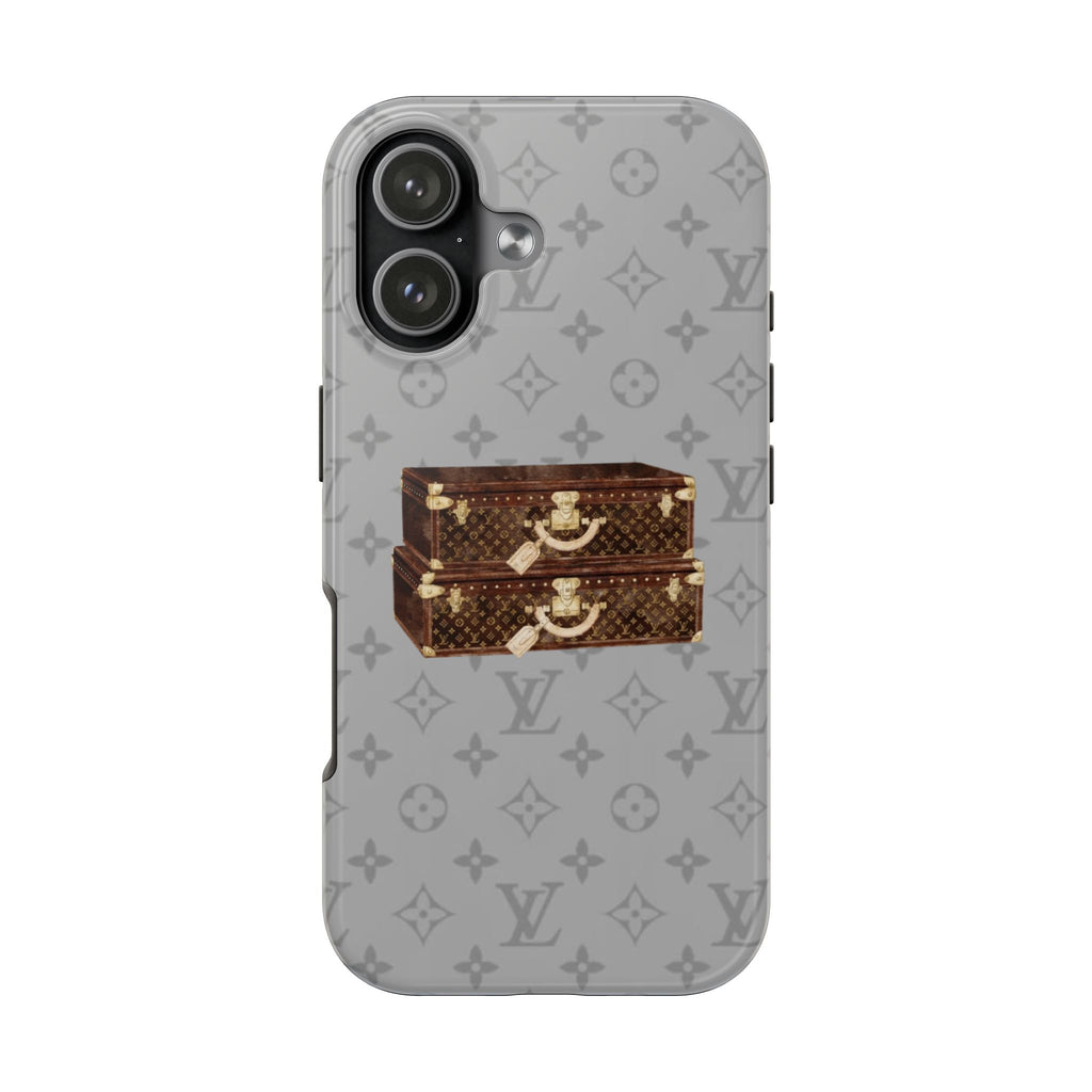 GRAY LV VINTAGE SUITCASES PHONE CASE