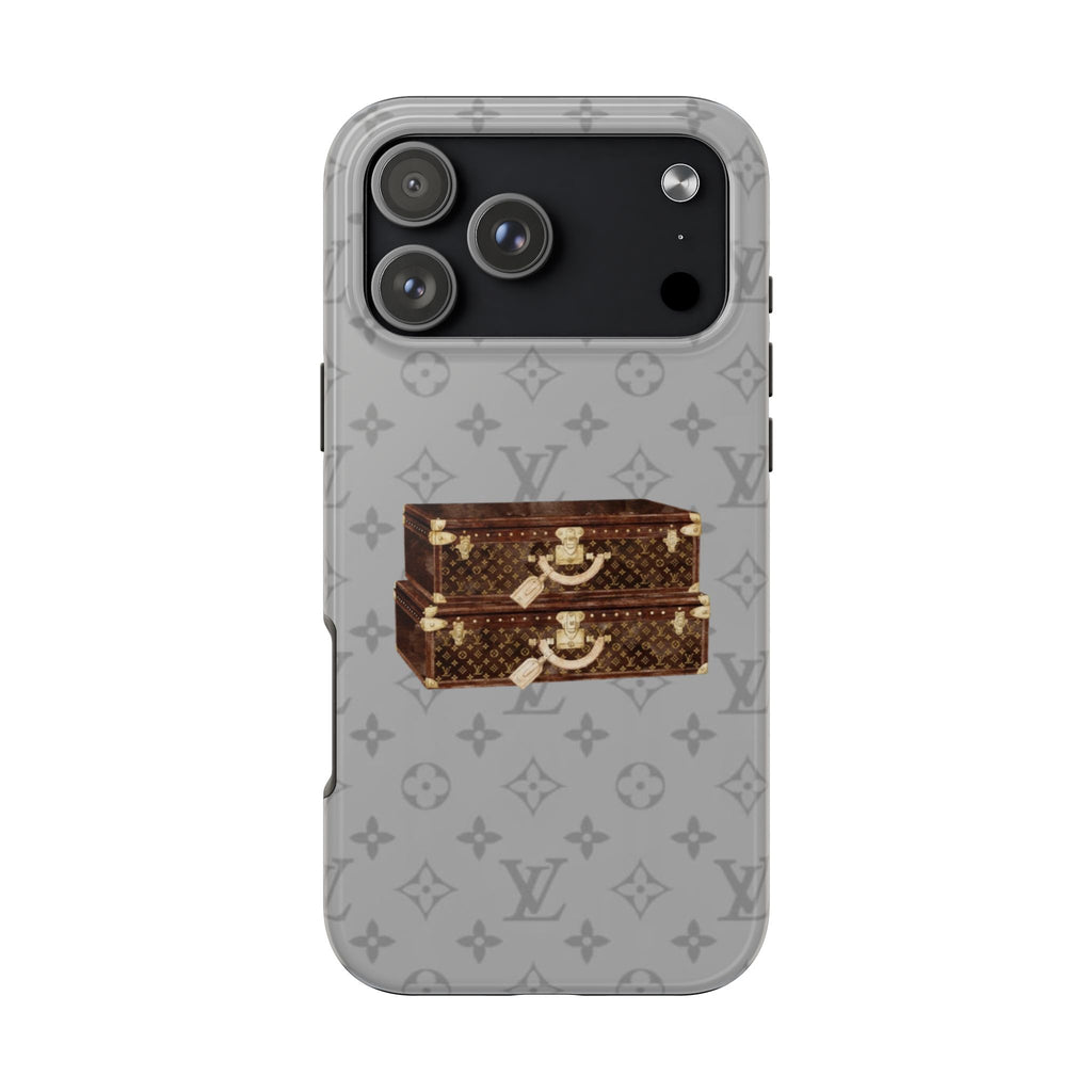 GRAY LV VINTAGE SUITCASES PHONE CASE
