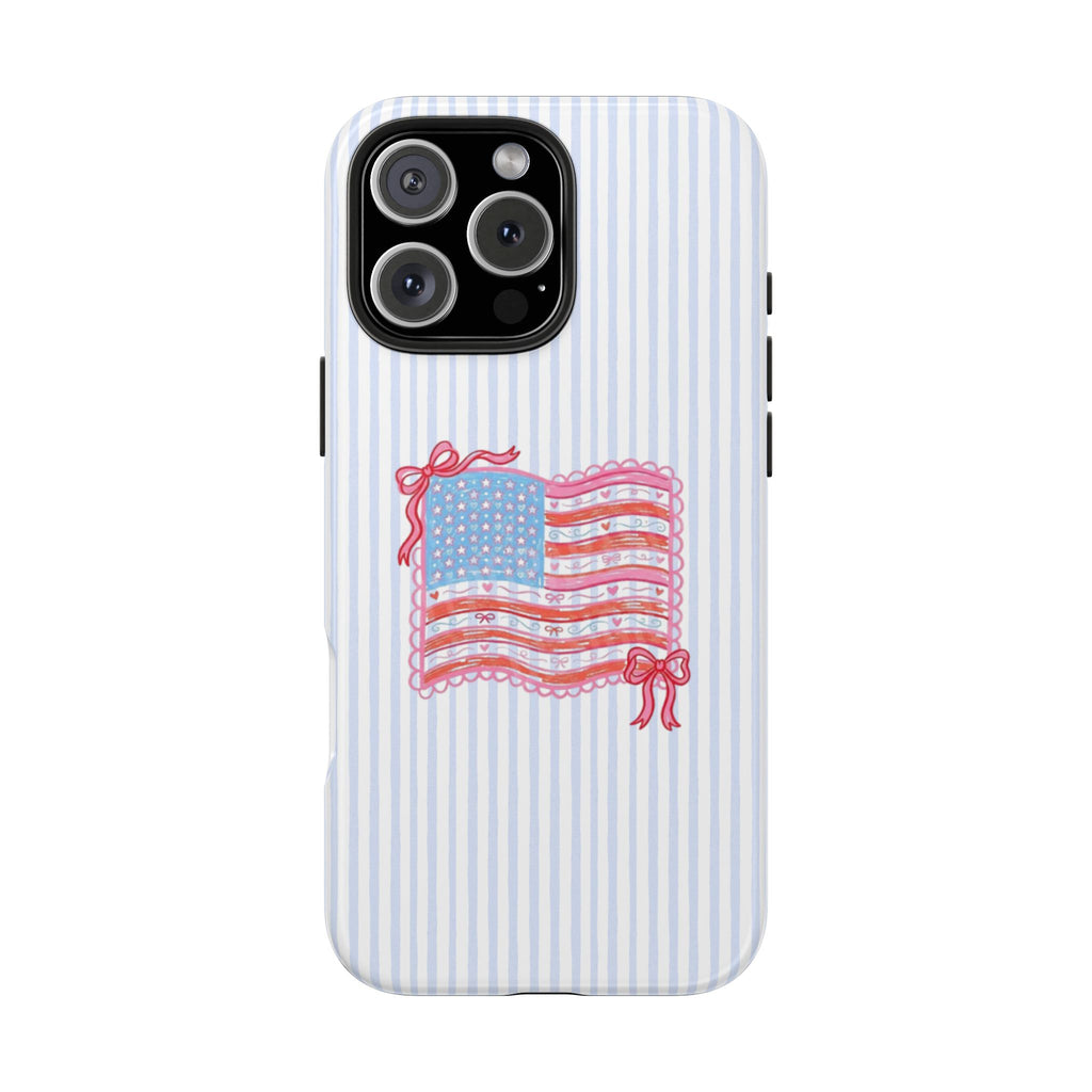 AMERICANA SUMMER BLUE STRIPES COQUETTE USA BOW FLAG PHONE CASE