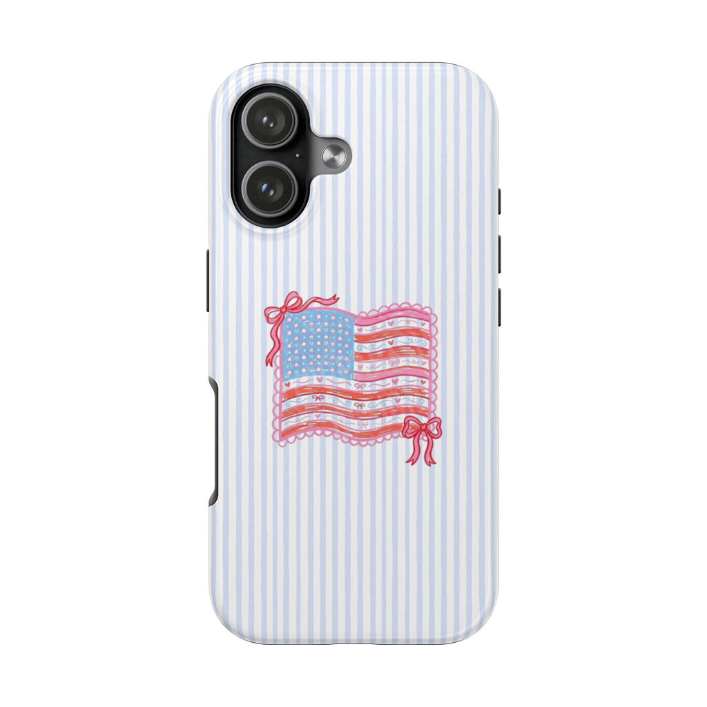 AMERICANA SUMMER BLUE STRIPES COQUETTE USA BOW FLAG PHONE CASE