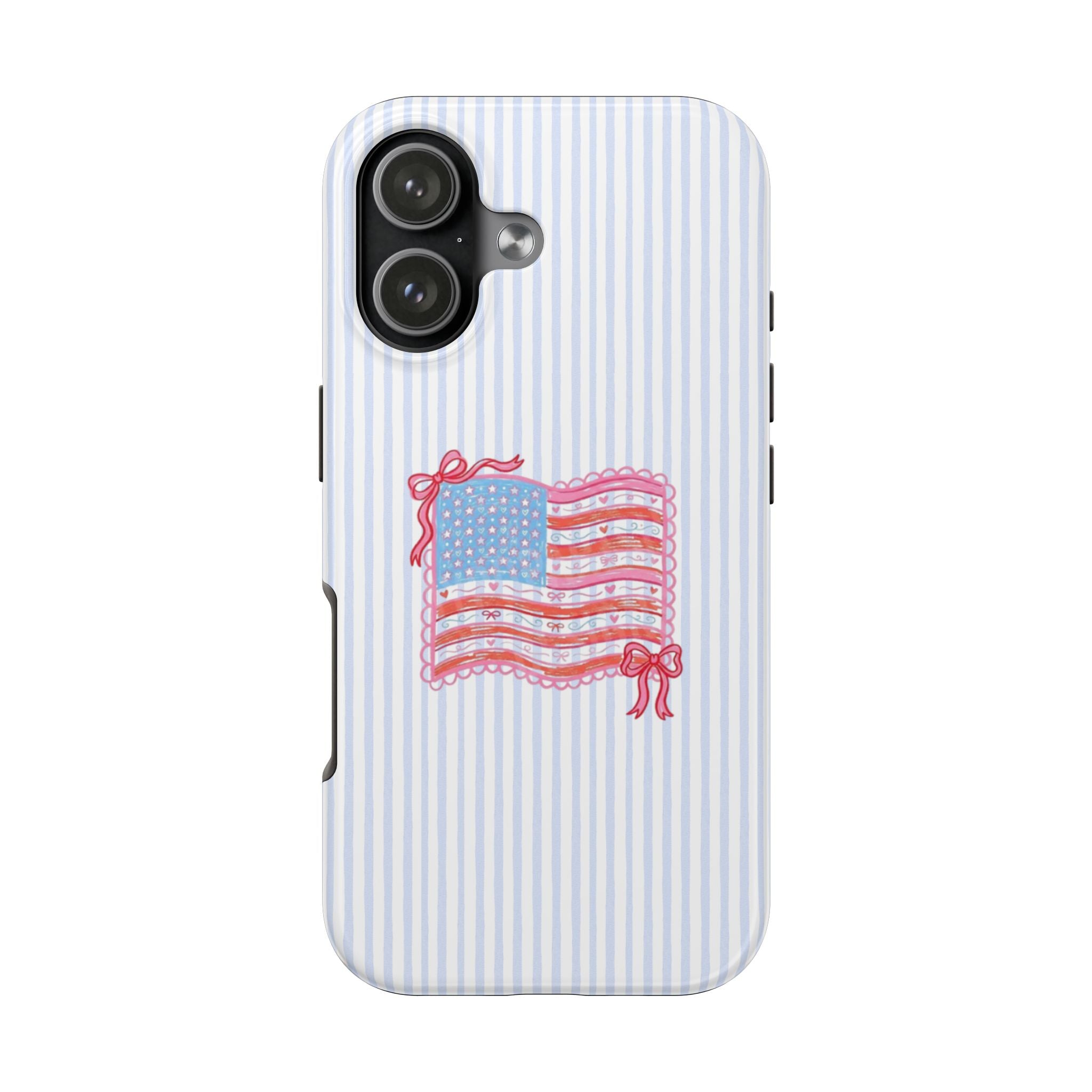 AMERICANA SUMMER BLUE STRIPES COQUETTE USA BOW FLAG PHONE CASE