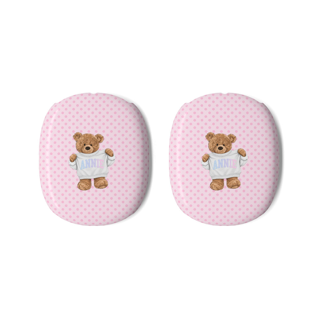 PERSONALIZED VARSITY SWEATER PINK POLKA DOTS CUSTOM TEDDY BEAR NAME AIRPODS MAX CASE COVERS