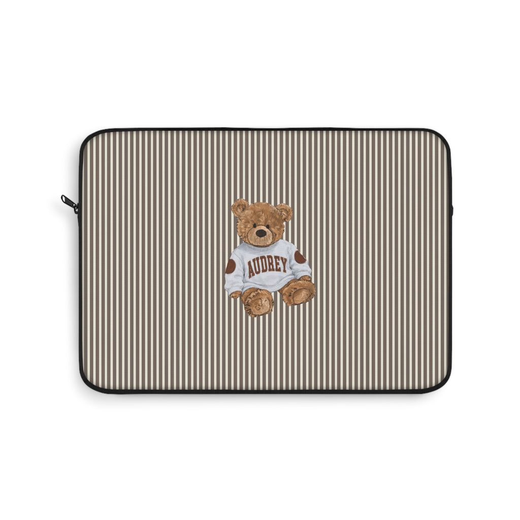 PERSONALIZED VARSITY SWEATER BROWN STRIPES CUSTOM TEDDY BEAR NAME KINDLE IPAD & LAPTOP SLEEVE