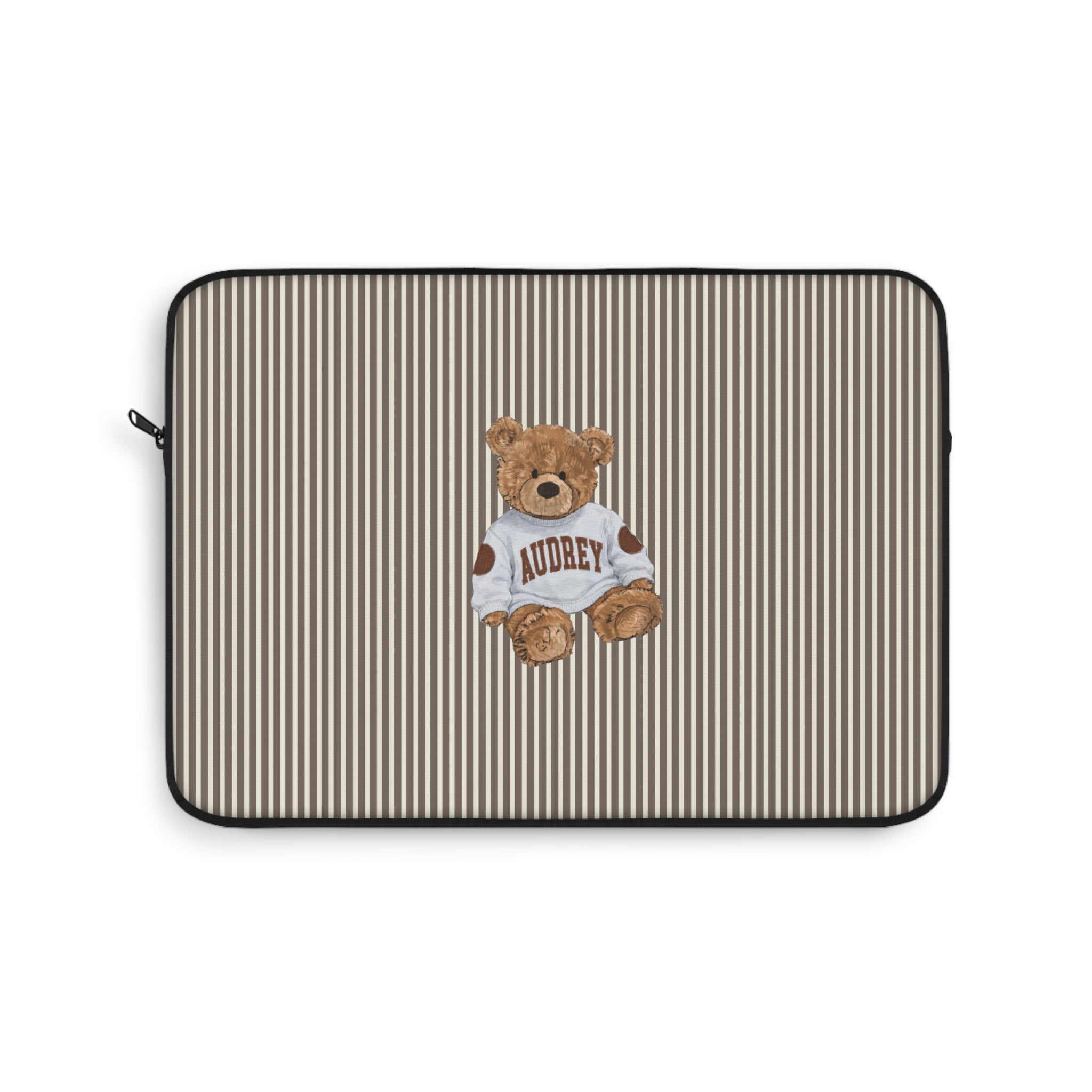 PERSONALIZED VARSITY SWEATER BROWN STRIPES CUSTOM TEDDY BEAR NAME KINDLE IPAD & LAPTOP SLEEVE