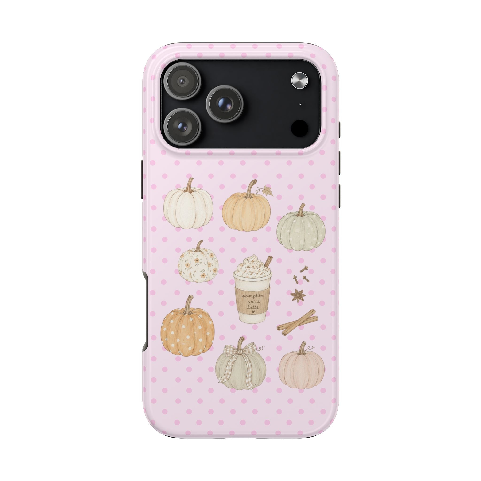 PINK POLKA DOTS COZY FALL PUMPKINS PHONE CASE