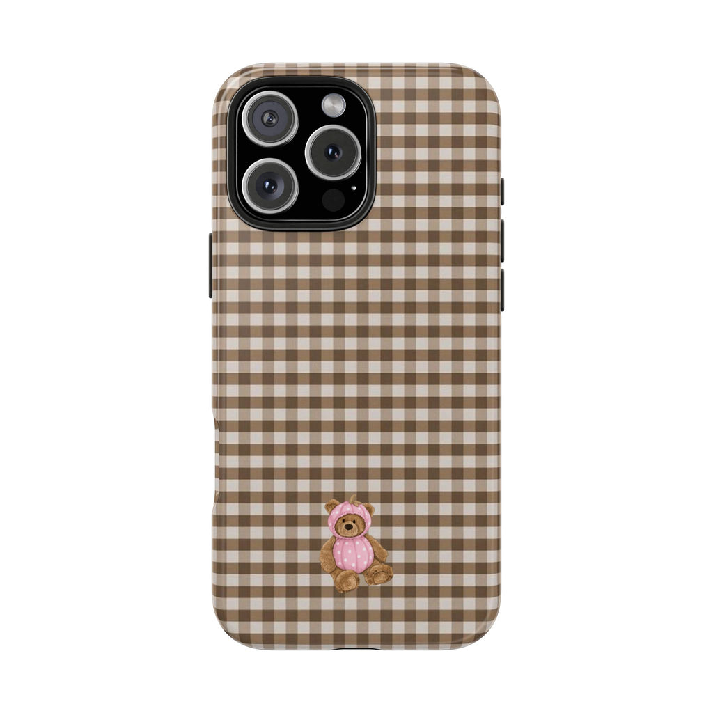 BROWN GINGHAM PINK PUMPKIN HALLOWEEN TEDDY BEAR PHONE CASE