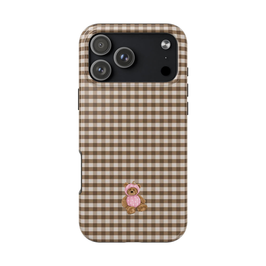 BROWN GINGHAM PINK PUMPKIN HALLOWEEN TEDDY BEAR PHONE CASE