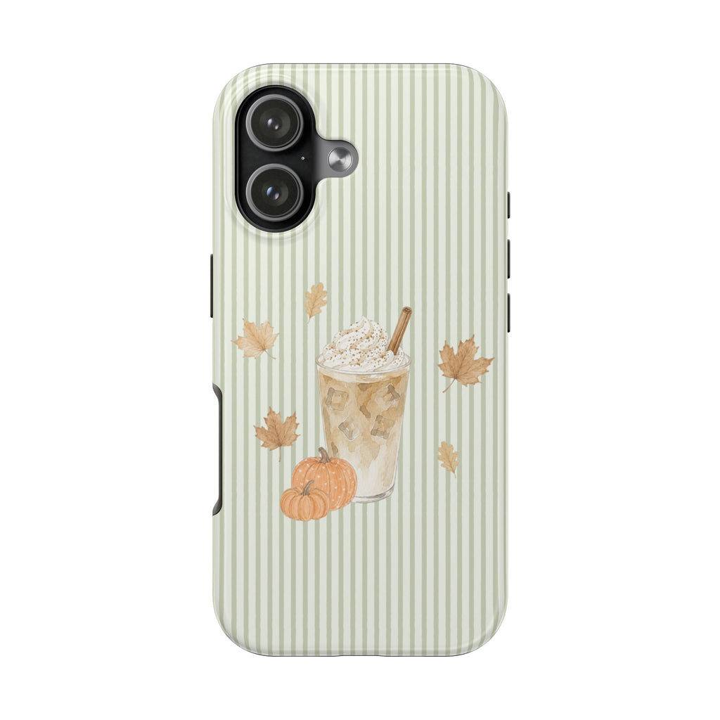 GREEN STRIPES PUMPKIN SPICE LATTE PHONE CASE