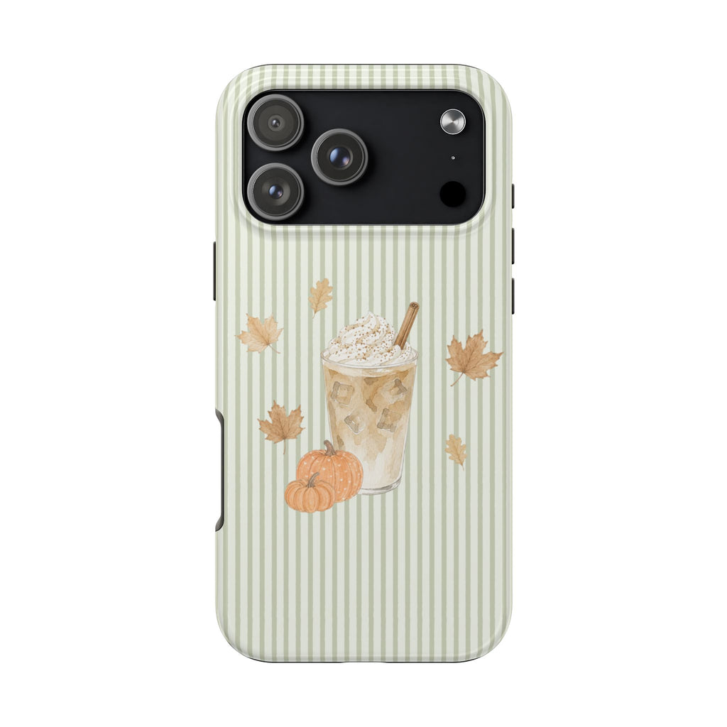 GREEN STRIPES PUMPKIN SPICE LATTE PHONE CASE