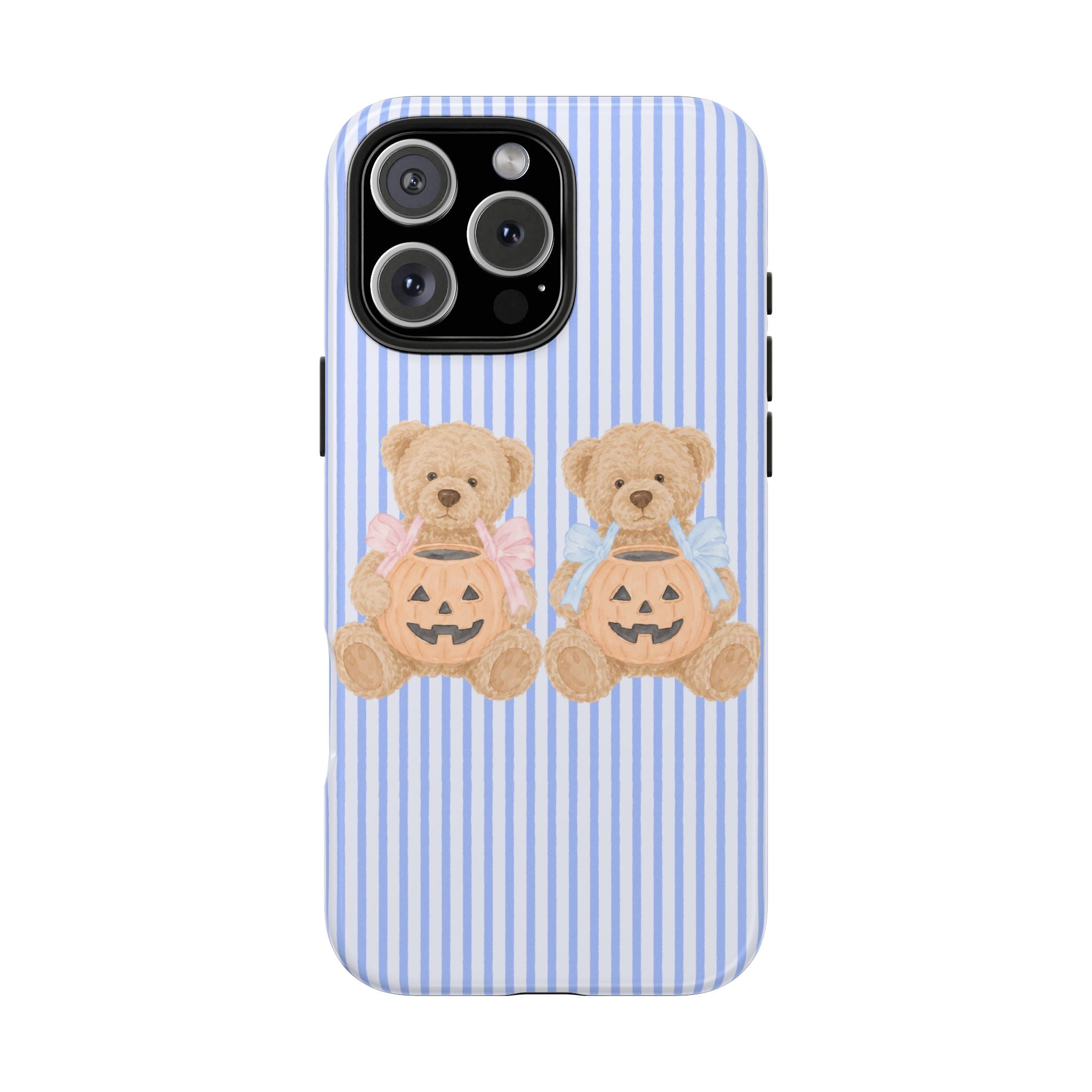 BLUE STRIPES TRICK OR TREAT TEDDY BEARS HALLOWEEN PHONE CASE