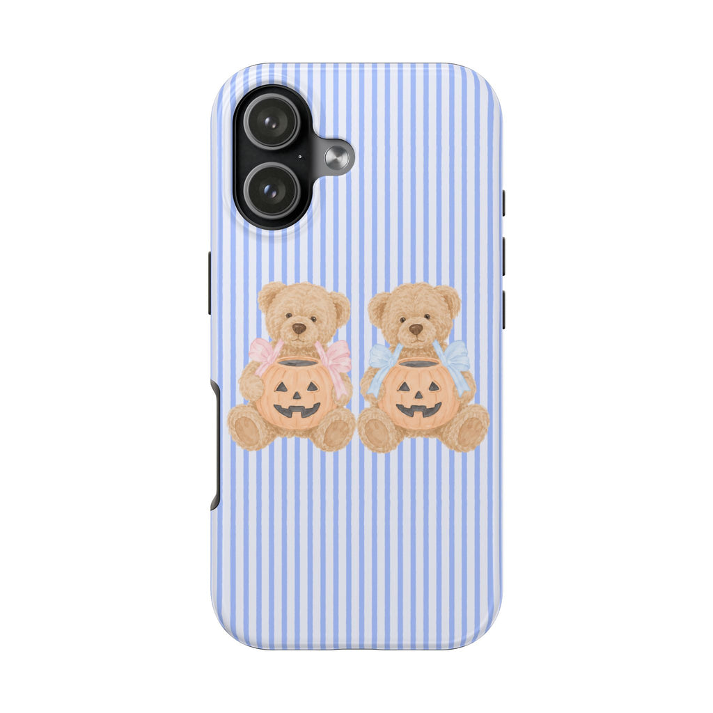 BLUE STRIPES TRICK OR TREAT TEDDY BEARS HALLOWEEN PHONE CASE