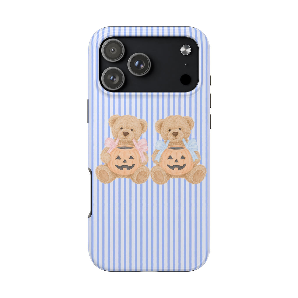 BLUE STRIPES TRICK OR TREAT TEDDY BEARS HALLOWEEN PHONE CASE