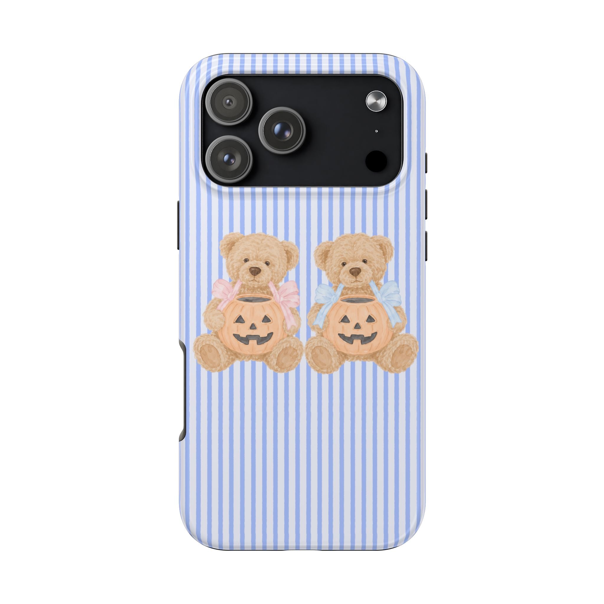 BLUE STRIPES TRICK OR TREAT TEDDY BEARS HALLOWEEN PHONE CASE