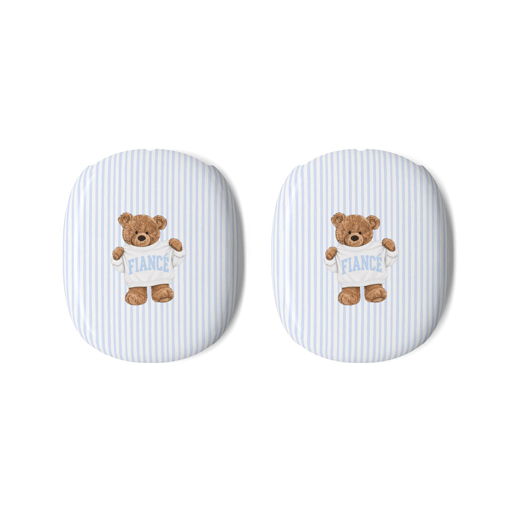 PERSONALIZED VARSITY SWEATER BLUE STRIPES CUSTOM TEDDY BEAR NAME FIANCE AIRPODS MAX CASE COVERS