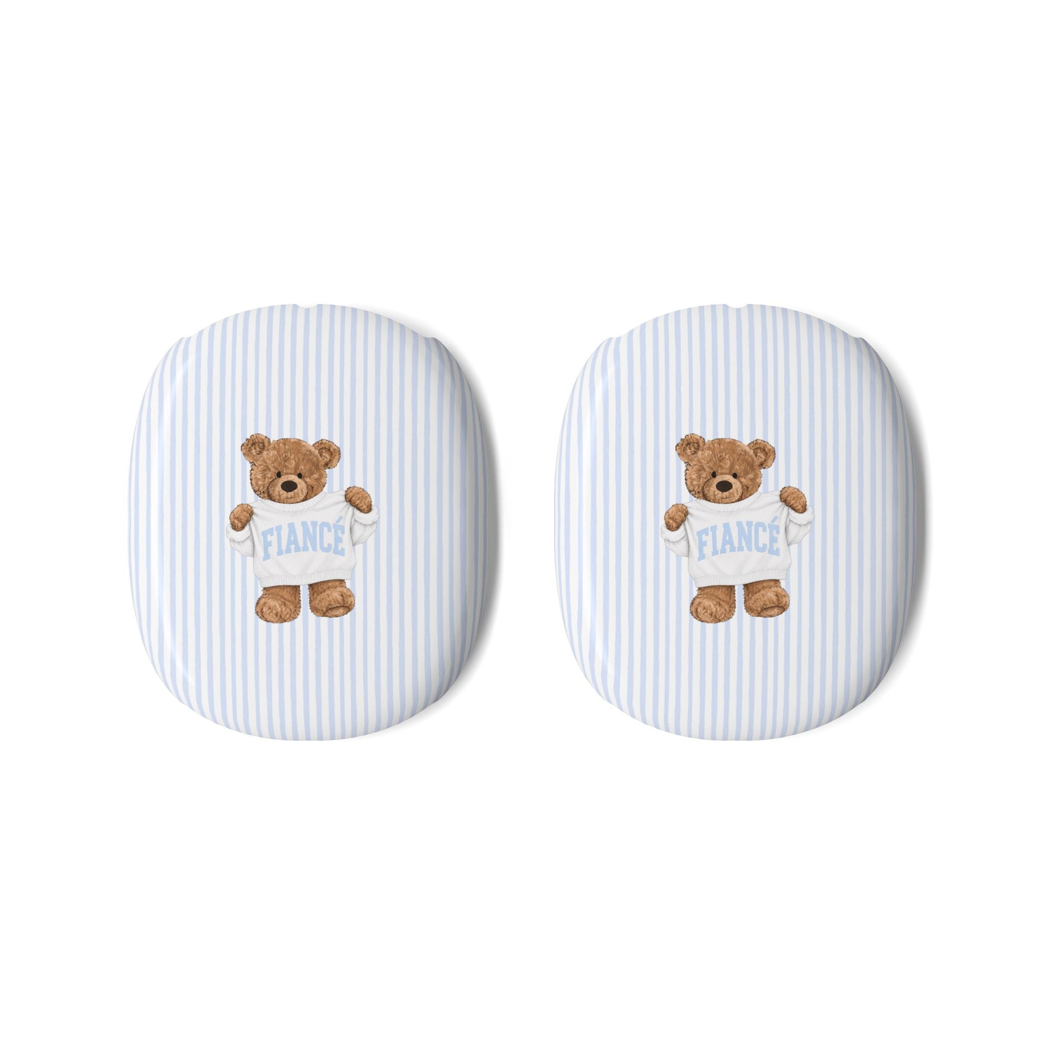 PERSONALIZED VARSITY SWEATER BLUE STRIPES CUSTOM TEDDY BEAR NAME FIANCE AIRPODS MAX CASE COVERS
