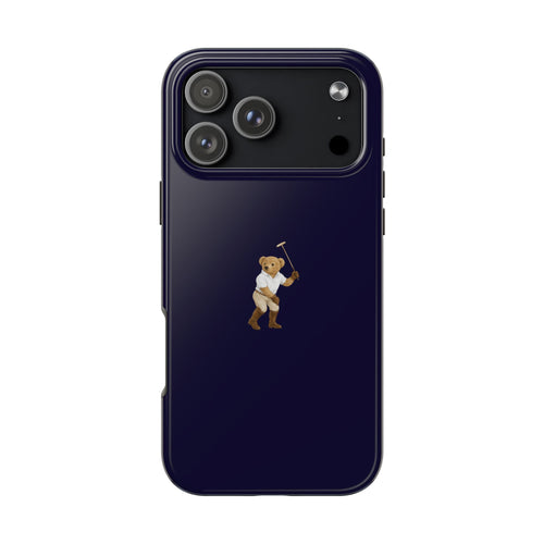 Beaumont navy blue teddy bear phone case with bear holding cane near lower center