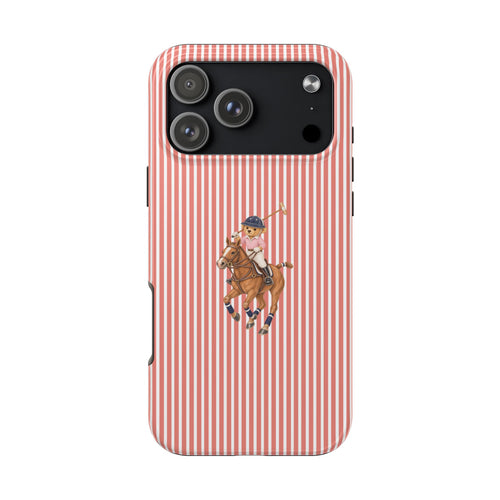 Red striped heritage teddy bear phone case with cowboy bear and camera cutouts