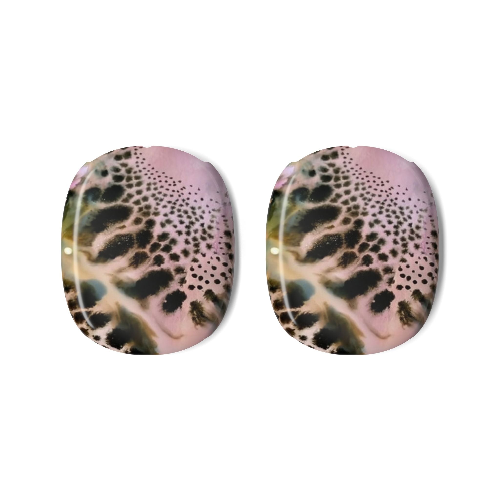 Pink cheetah-print AirPods Max earcup cover pair