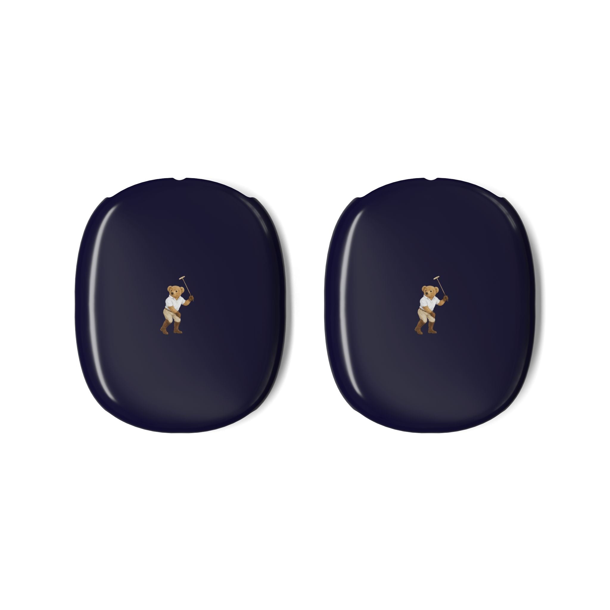 Navy teddy bear AirPods Max earcup cover set, small oval caps with bear graphic