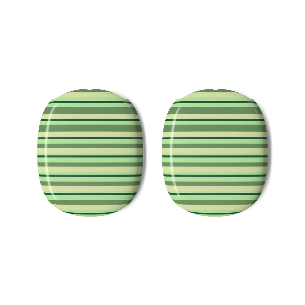 Pair of green horizontal striped ear cup covers, oval shape