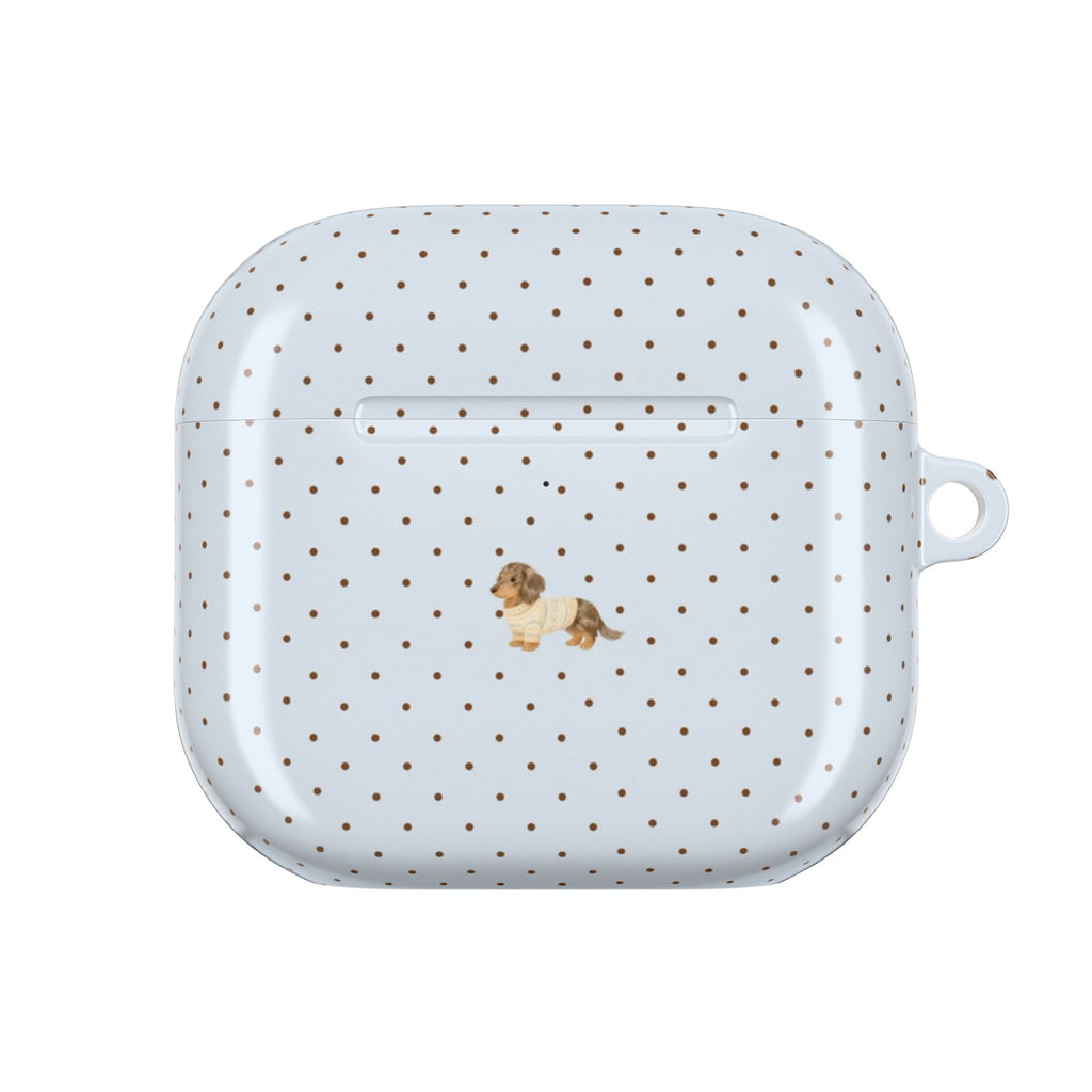 BLUE POLKA DOTS MINI DACHSHUND PUPPY DOG AIRPOD CASE